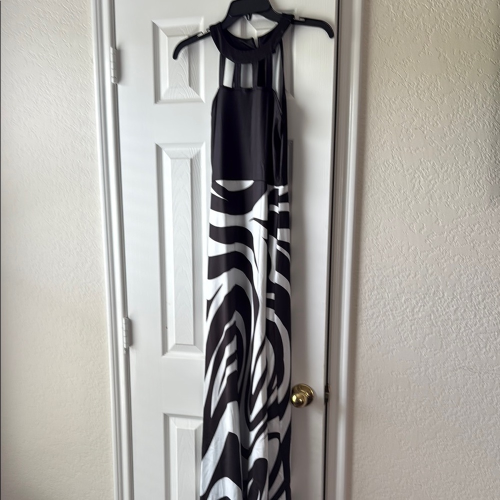 SHEIN Black and White Halter Maxi Sundress